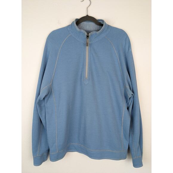 Tommy Bahama Sweater Reversible Quarter Zip Cotton Lyocell Outdoor Blue Size L - Picture 2 of 9
